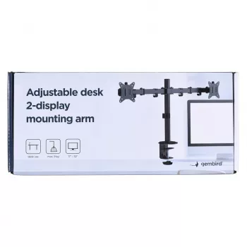Monitora stiprinājums Gembird MA-D2-01 2 displejiem līdz 32 collām, VESA 75x75–100x100, skava, 18 kg, melns