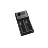 Bateriju lādētājs Nitecore NEW i2 — 2 vietu lādētājs LiFePO4, Li-Ion, NiMH baterijām; ieeja 100–240V; izeja 9–12V; piemērots AAAA/C/D/AAA/AA; melns