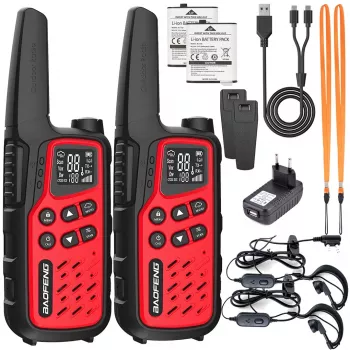 Portable walkie-talkie Baofeng BF-T25E — 16 channels, 0.5W, Li-Ion 1400mAh, set of 2 (red)