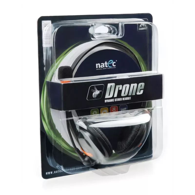 NATEC Drone austiņas ar galvas saiti, vadu, zvaniem/mūzikai, melna, oranža