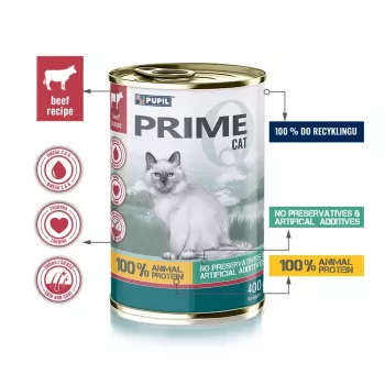 PUPIL Prime liellopu gaļas un aknu mērcē - slapjā kaķu barība - 400g