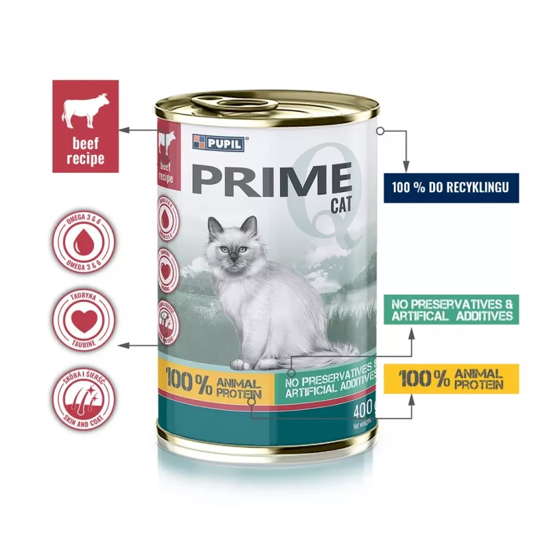 PUPIL Prime liellopu gaļas un aknu mērcē - slapjā kaķu barība - 400g