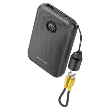 Ārējais akumulators Vention FKAB0-C 10000 mAh, 2× USB-C + 1× USB-A, 22,5 W, melns