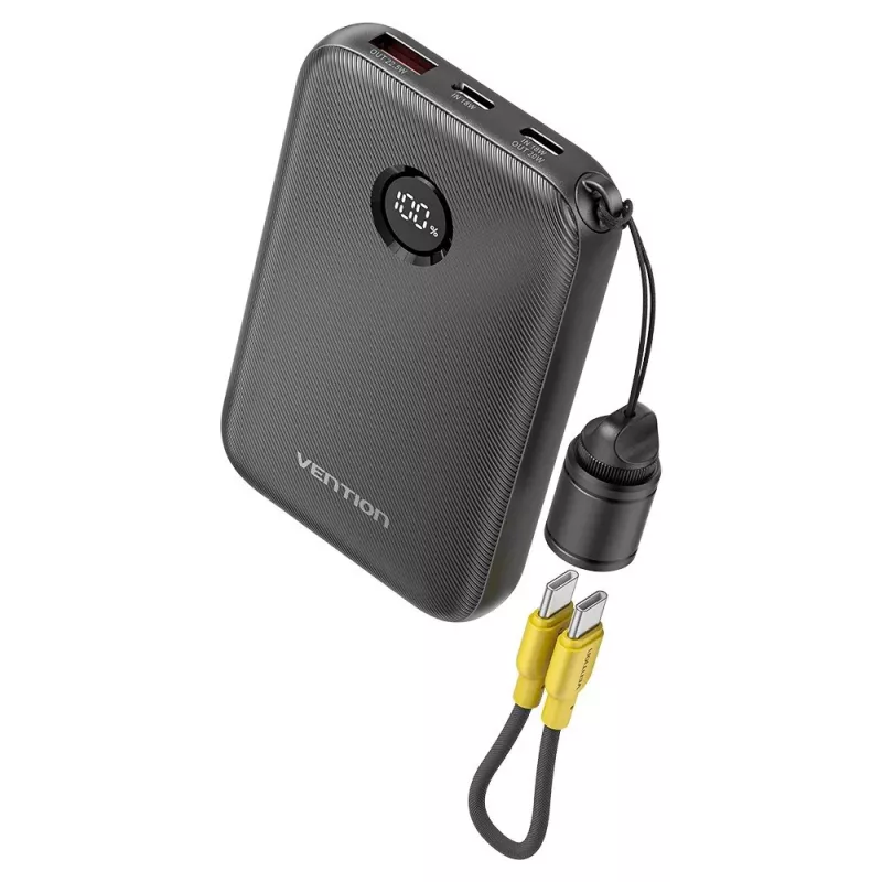 Ārējais akumulators Vention FKAB0-C 10000 mAh, 2× USB-C + 1× USB-A, 22,5 W, melns