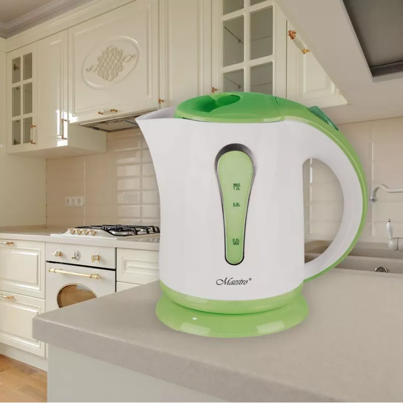 Elektriskā tējkanna Maestro MR-028 1 L 1630 W zaļa, plastmasas korpuss, pogas vadība
