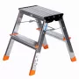 Saliekamās pakāpienu kāpnes Krause Treppy Silver 130020 — alumīnija, 2 pakāpieni, 150 kg ietilpība, salocītas 55×20 cm, svars 2 kg