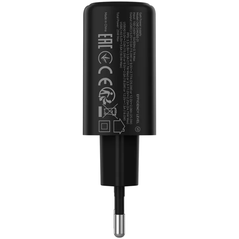 CANYON lādētājs OnCharge 250 25W 1xPD 1xQC EU Melns