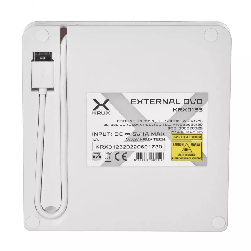 KRUX DVD portatīvais disks balts