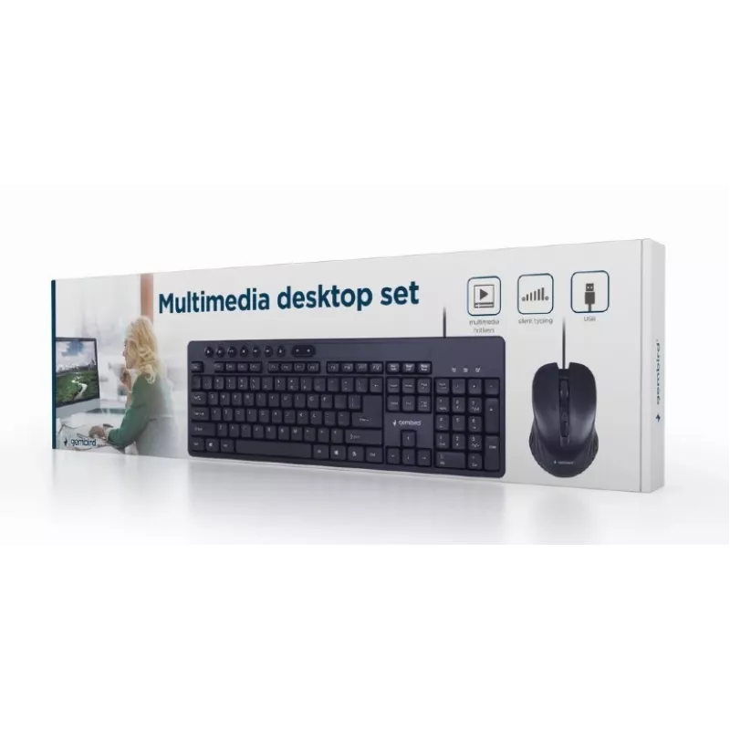 Vadu pilna izmēra tastatūra Gembird KBS-UM-04 USB QWERTY US English ar peli, melna, 1,5 m kabelis