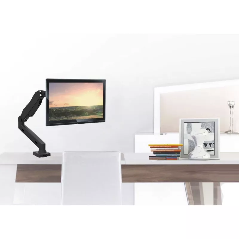 Monitora stiprinājums MACLEAN MC-860 galda stiprinājums 27 collu (68,6 cm) ekrāniem, VESA 75x75–100x100, maks. slodze 8 kg, melns