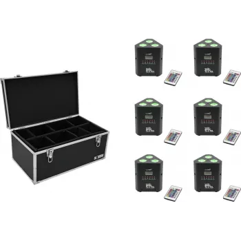 LED bateriju augšējais apgaismotājs EUROLITE AKKU TL-3 TCL QuickDMX 6x ar transportēšanas koferi TDV-1