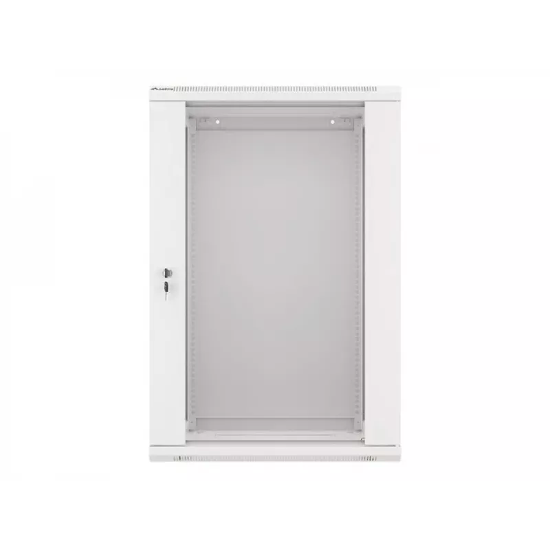 Lanberg pie sienas stiprināms instalācijas statīvu skapis 19'' 18U 600x450mm pelēks (stikla durvis)
