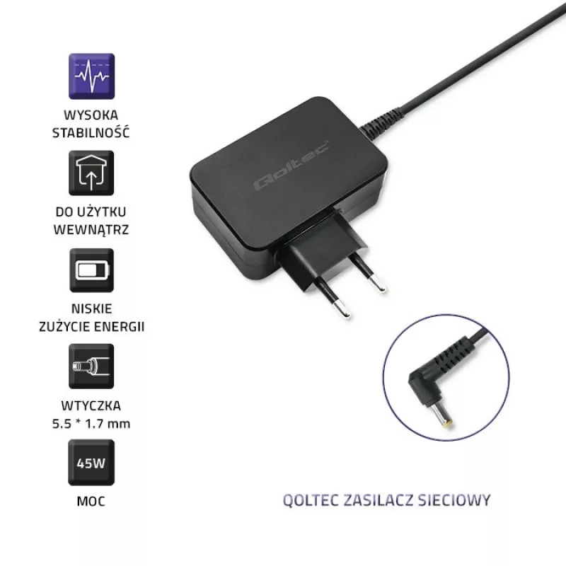 Power adapter QOLTEC 45W 19V 2.37A with 5.5x1.7 mm connector