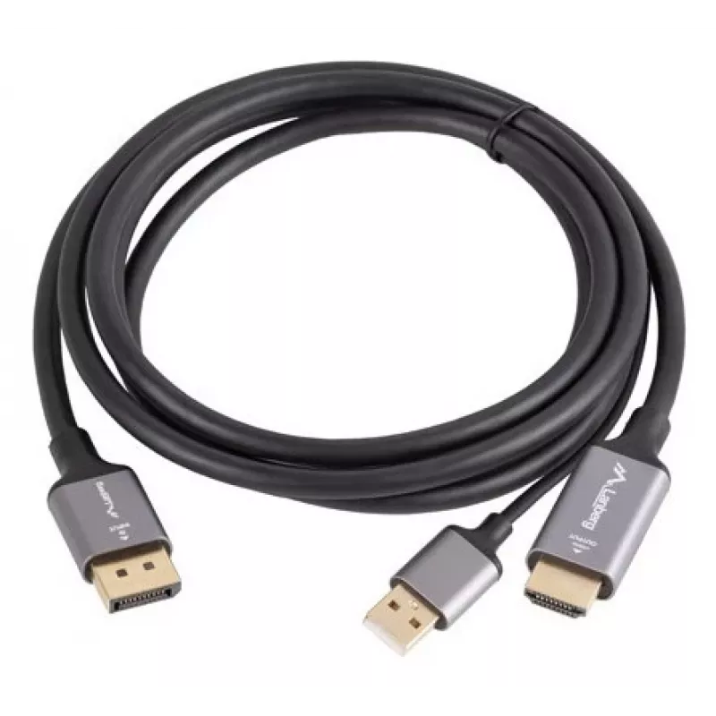 Lanberg CA-HDDP-20CU-0018-BK video kabeļa adapteris 1.8 m DisplayPort HDMI + USB melns, sudraba