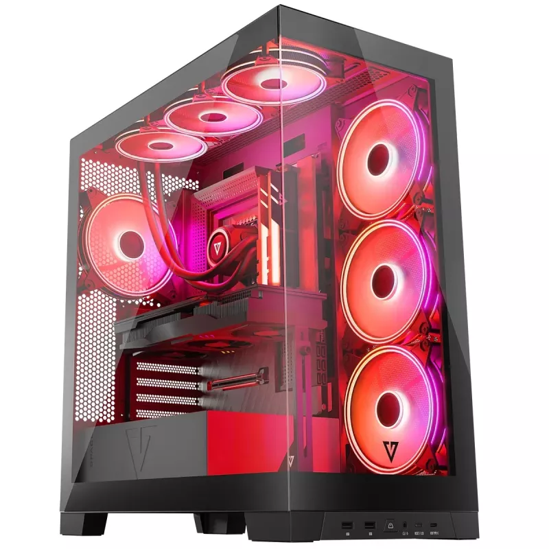 PC korpuss MODECOM Volcano SPACE APEX ARGB Midi Tower, rūdīts stikls, USB-C, atbalsta ATX/microATX/Mini-ITX, GPU līdz 430 mm, CPU dzesētājs līdz 180 mm