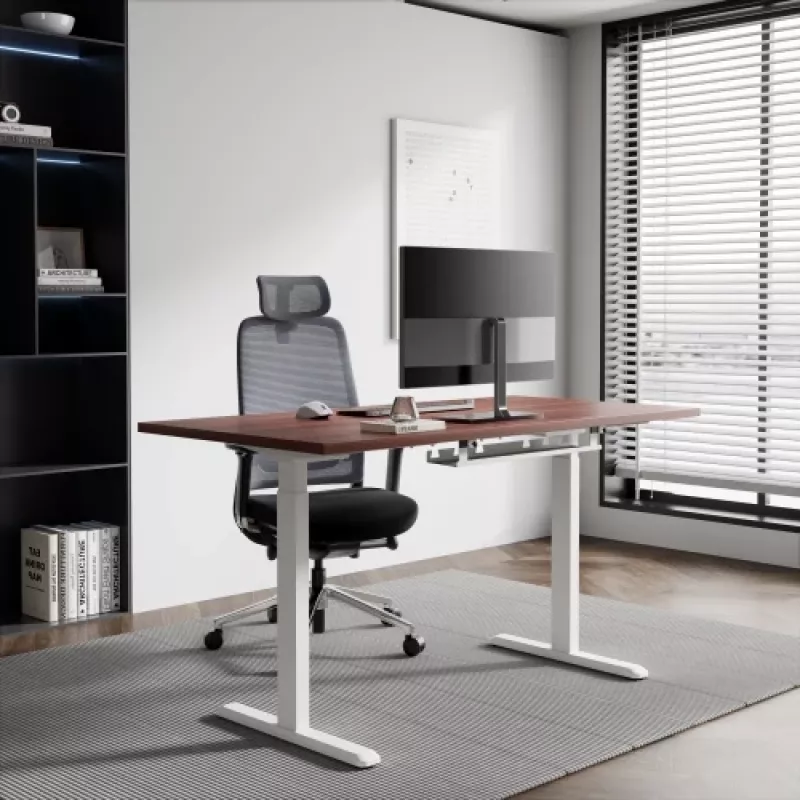Regulējama augstuma galds Up Up Bjorn balta, galda virsma M Dark Walnut