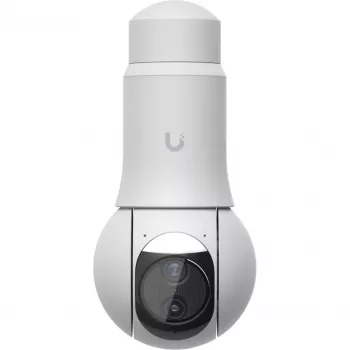 Ubiquiti UniFi G6 PTZ UVC-G6-PTZ-W IP drošības kamera, 4K 8 MP (3864x2160), divu objektīvu, 10x hibrīdtālummaiņa, iekštelpām un ārpus telpām, IP66, PoE, montāža pie griestiem, sienas vai staba, 350° griešanās, balta