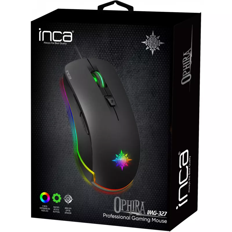 INCA Gaming Mouse IMG-327 4800 DPI. RGB. 6 pogas. USB. SW retail