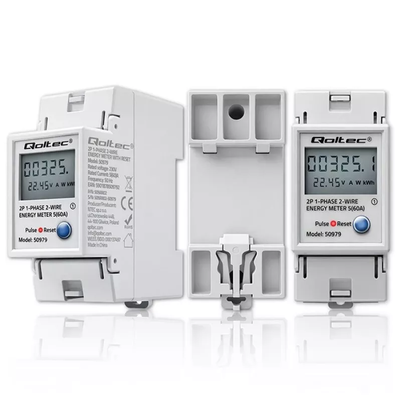 Elektrības skaitītājs QOLTEC vienfāzes DIN-iežugam 230V (MPN 50979)