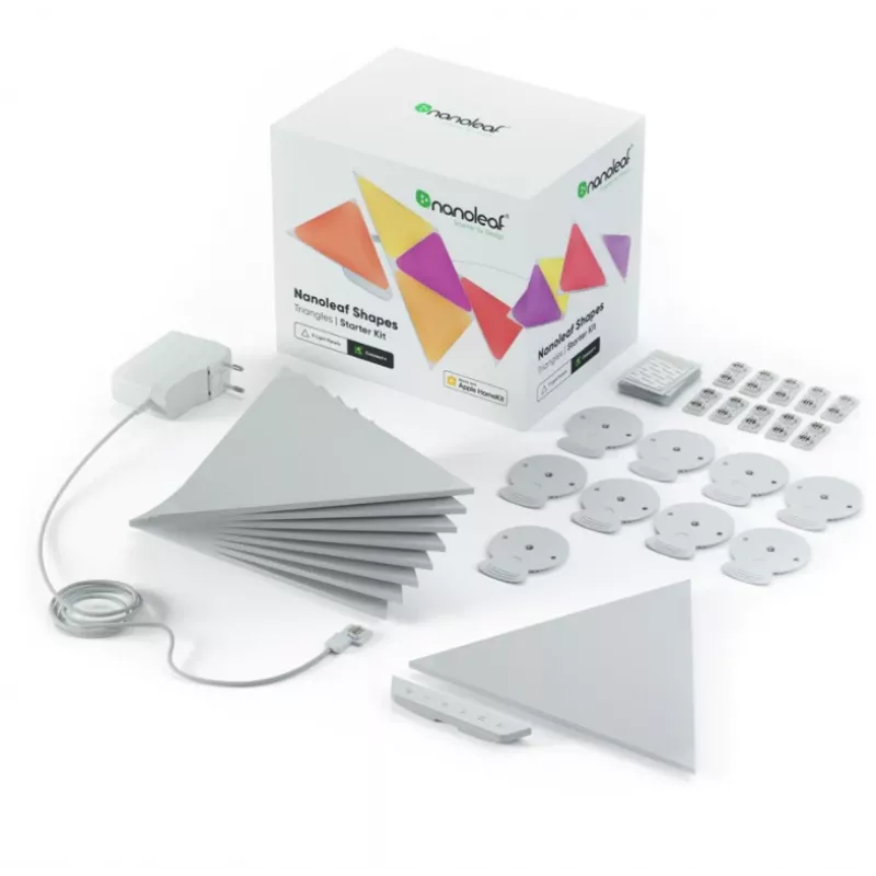Triangle LED panel lights Nanoleaf NL47-0002TW-9PK — set of 9 RGB wall-mounted panels, AC powered, balta