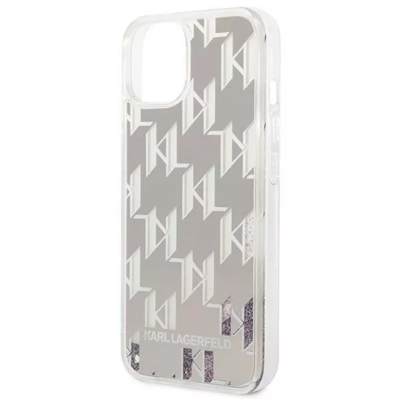 Karl Lagerfeld KLHCP14MLMNMS iPhone 14 Plus 6.7 cietais maciņš sudraba / sudraba Liquid Glitter Monogram