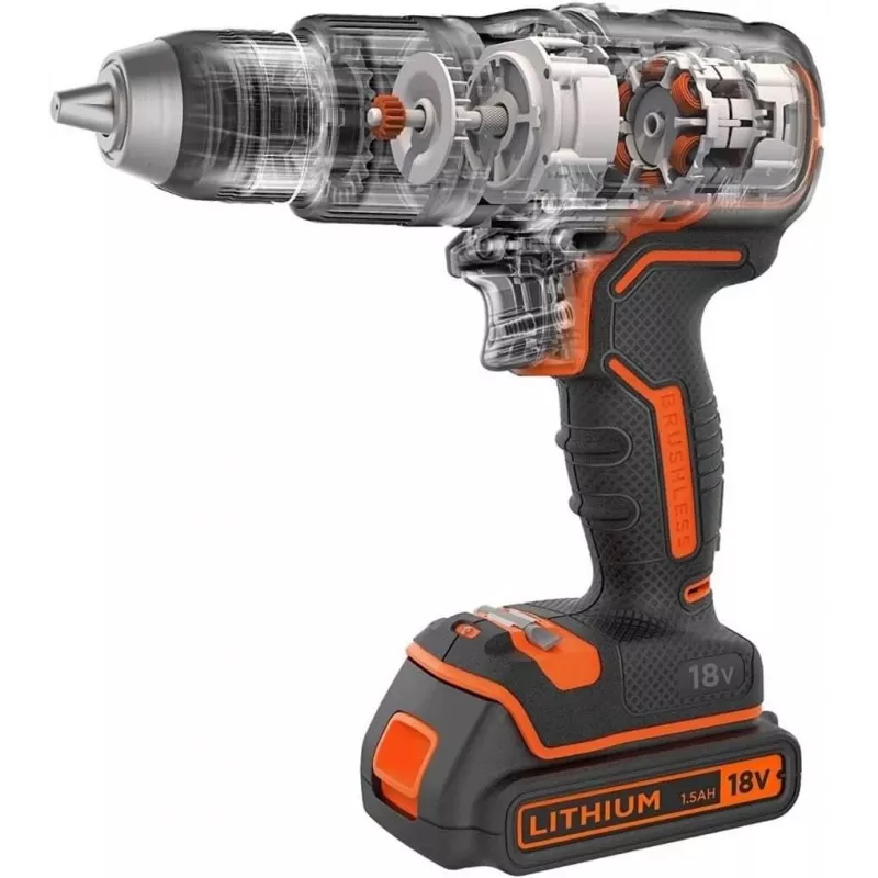 Pistol grip drill Melns & Decker BCD383D2XK-QW 18 V, 2 Ah x2, 13 mm patrona, oranža
