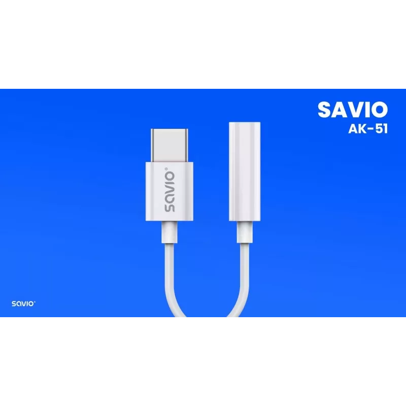 USB Type 3.1 C (M) – Jack 3.5mm (F) Audio adapter White SAVIO AK-51