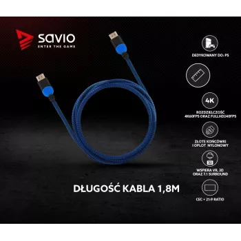 Savio GCL-02 HDMI kabelis 1,8 m HDMI Type A (standarta) Melns,Zils