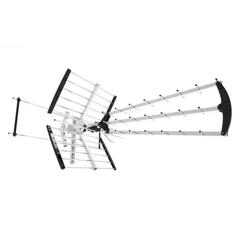 Āra/iekštelpu DVB-T antena LIBOX LB2000 ar 69 dB pastiprinātāju, divu polu polarizācija, 174–790 MHz, alumīnijs/melna