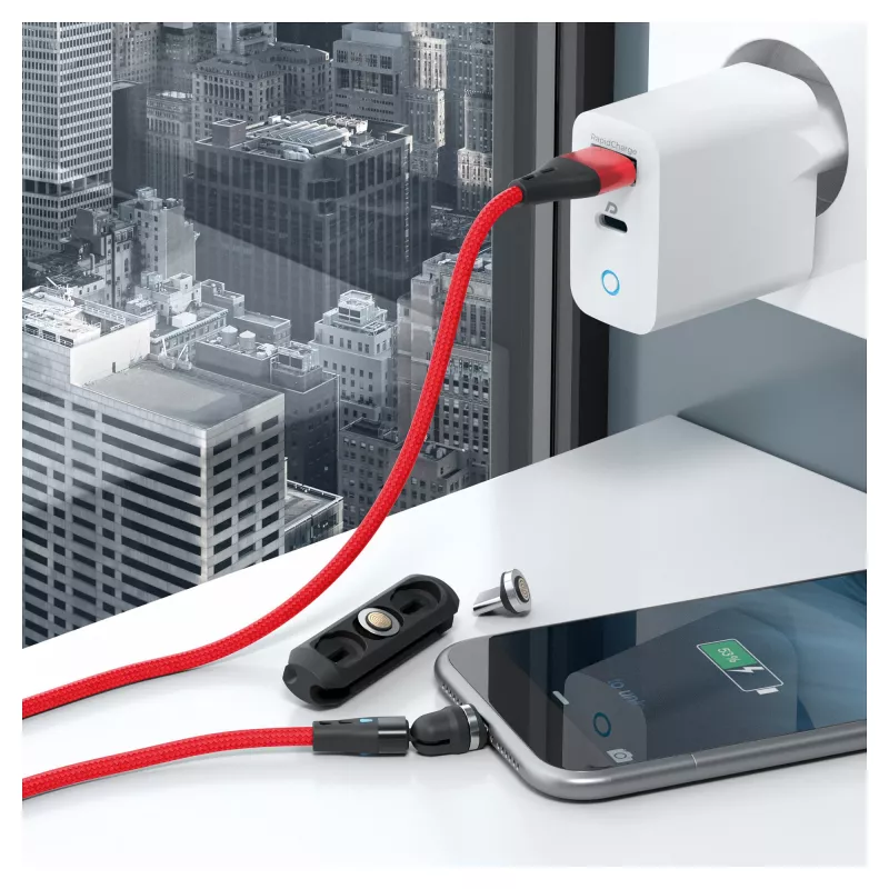 USB kabelis RealPower MagneticCharge3 2m USB A sarkans
