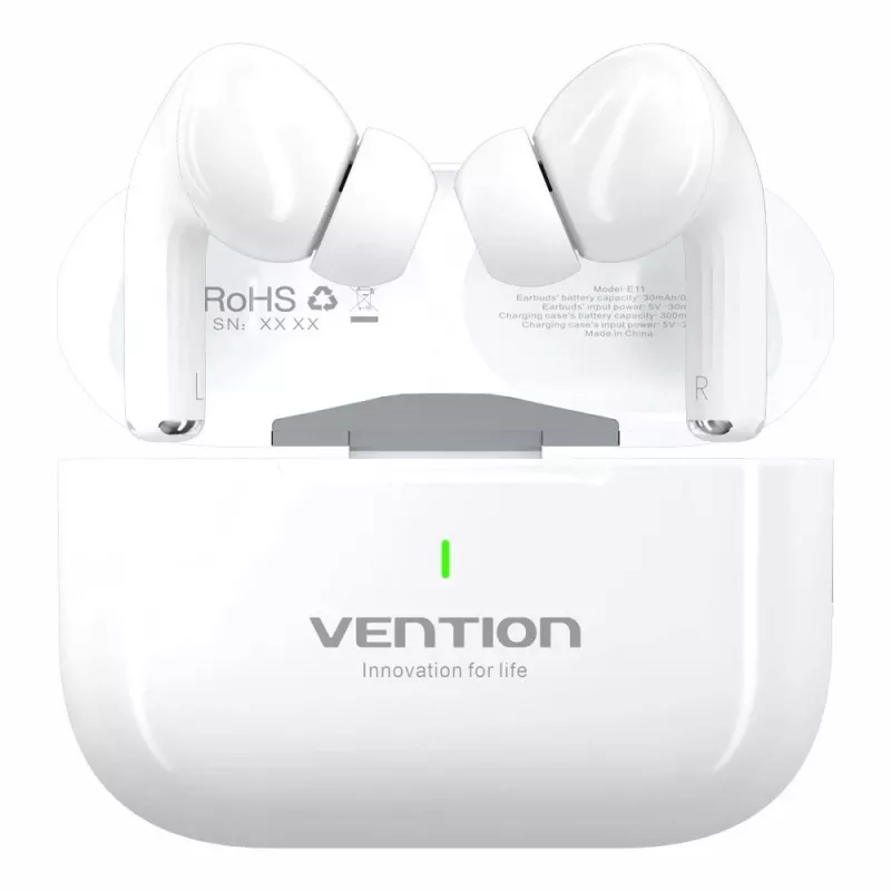 Austiņas Vention Echo Lite E11 True Wireless Stereo (TWS), Bluetooth, atvērta tipa, 10 m diapazons, USB-C, balta