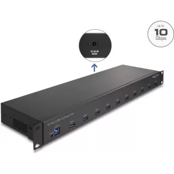 DeLOCK 64240 19 collu industriālais USB centrmezgls, 10 x USB-A, 10 Gbps