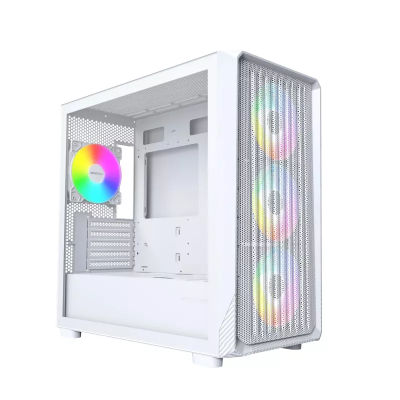 PC case Montech X5M (W) Micro Tower, balta — Micro-ATX/Mini-ITX, supports ATX PSU, 3x120mm front, 1x120mm rear, 2x3.5 inch bays, 4x2.5 inch bays