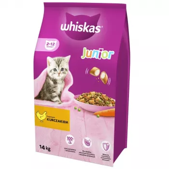 Sausā kaķu barība Whiskas Kitten Chicken, 14 kg — augošiem kaķēniem, 35.7% olbaltumvielu, 13.6% tauku