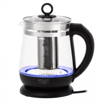 Adler Tējkanna | AD 1299 | Elektriskā | 2200 W | 1,5 L | Stikla | 360° rotējoša pamatne | Melna