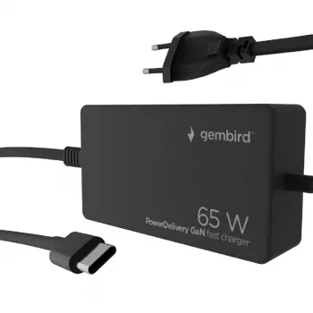 Cablexpert NPA-AC-PDQC65-01 65 W PowerDelivery GaN USB Type-C ātrais lādētājs, melns | Cablexpert