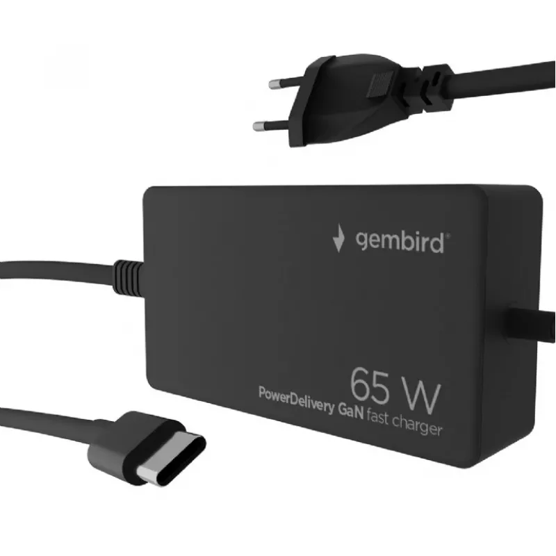 Cablexpert NPA-AC-PDQC65-01 65 W PowerDelivery GaN USB Type-C ātrais lādētājs, melns | Cablexpert