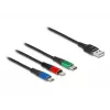 DeLOCK USB lādēšanas kabelis 3-in-1 Type-A uz Lightning, Micro USB, USB Type-C 30 cm