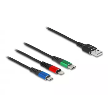 DeLOCK 90156 USB uzlādes kabelis 3-in-1, Type-A uz Lightning / Micro USB / USB Type-C, 2 m, daudzkrāsu