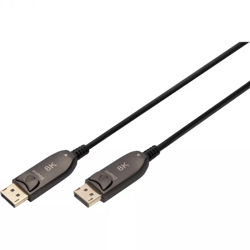 DisplayPort AOC hibrīda optiskās šķiedras kabelis, UHD 8K (melns, 30 metri)