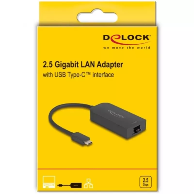 DeLOCK 66045 Kabeļu adapteris USB 5 Gbps Type-A 2,5 Gigabit LAN RJ45 Melns
