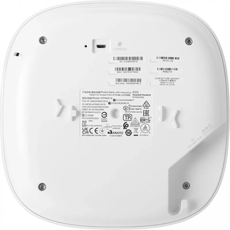 HPE Aruba Networking Instant On iekštelpu piekļuves punkts Wi-Fi 6 4x4 (RW) AP25