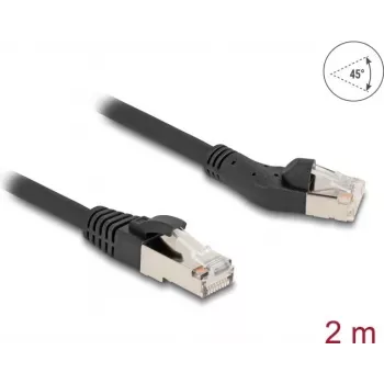 Tīkla kabelis DeLOCK RJ45 Cat.8.1 S/FTP 45° leņķī pa kreisi 2m melns