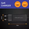GaN 90W lādētājs QOLTEC 52420 USB-C PD 5–20V 3A/4.5A izeja, 220–240V ieeja, 1,8 m kabelis, melns