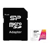 MicroSDHC zibatmiņa Silicon Power 32GB UHS‑I Class 10 (Lasīšana 100 MB/s) ar adapteri, rozā