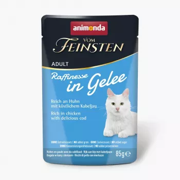 Mitra kaķu barība animonda Vom Feinsten Adult Raffinesse želejā — vista un menca, 85 g, 82% mitrums, 8,5% olbaltumvielas, 5% tauki