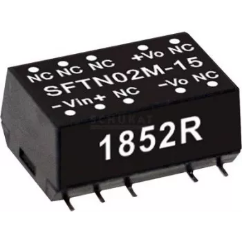 strāvas adapteris MEAN WELL SFTN02L-12, Ieejas spriegums 4,5–5,5 V, Izejas spriegums 12 V, Izejas jauda 2 W, Dziļums 15,2 mm