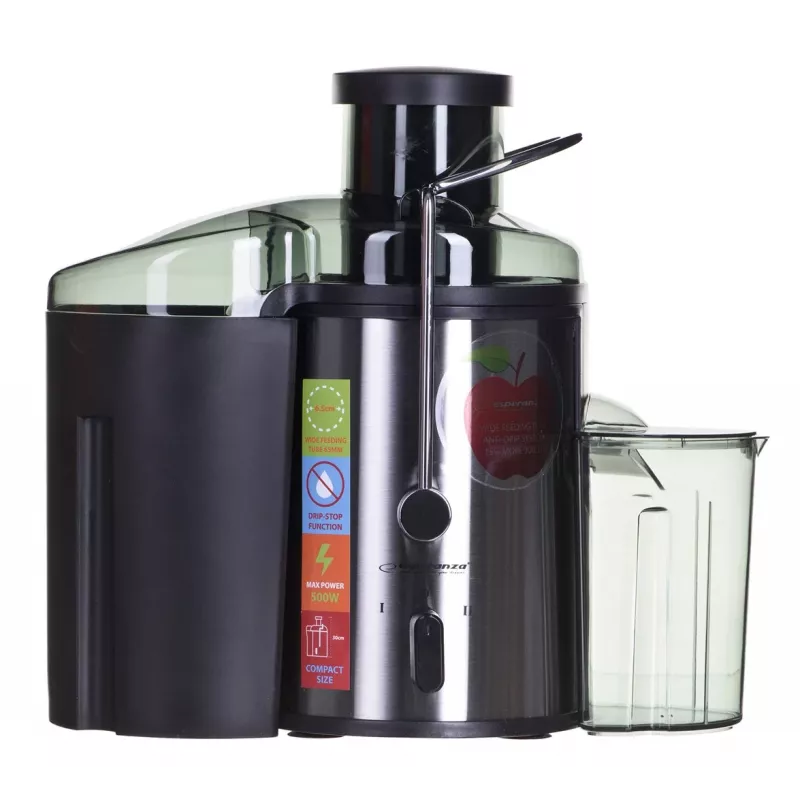 Sulu spiede ESPERANZA EKJ002 — 500 W, 0,45 L sulas tvertne, 1,5 L mīkstuma tvertne, nerūsējošais tērauds/melna