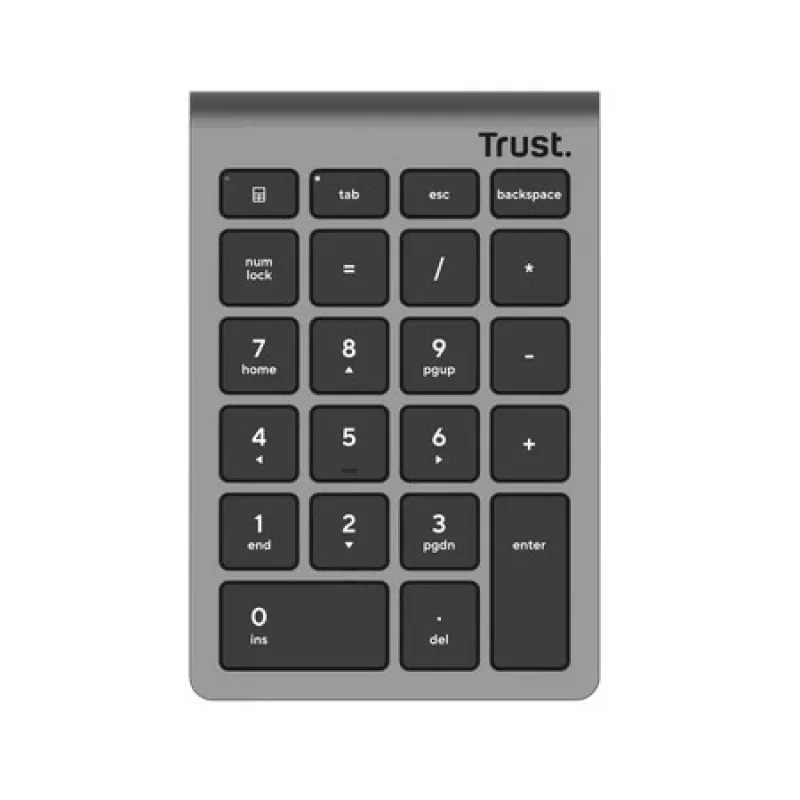 Cipartastatūra TRUST Xalas 22 taustiņu RF bezvadu ar šķērveida pārslēdzējiem portatīvajam datoram / personālajam datoram, sudraba krāsā, 94 g