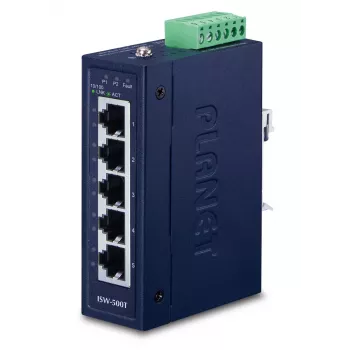 Tīkla slēdzis PLANET ISW-500T, nepārvaldāms 5 portu Fast Ethernet (10/100), 12–48 V, zils